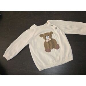 TU Tan Sweater with brown Teddy bear with bows 6-9M Cotton blend button neck